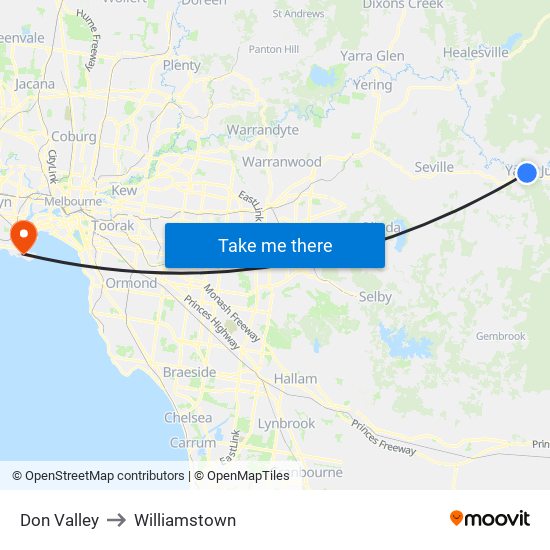 Don Valley to Williamstown map