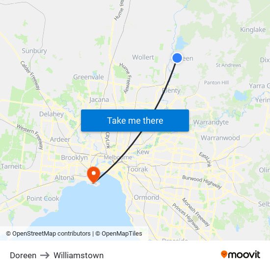 Doreen to Williamstown map