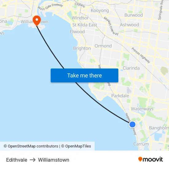 Edithvale to Williamstown map