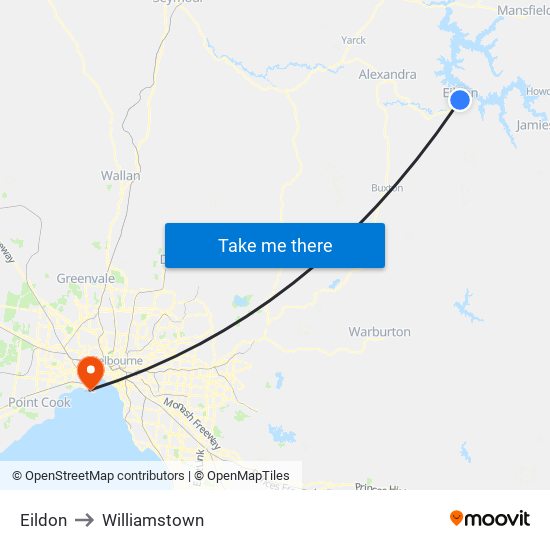 Eildon to Williamstown map