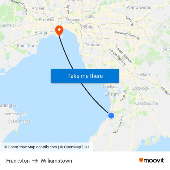 Frankston to Williamstown map