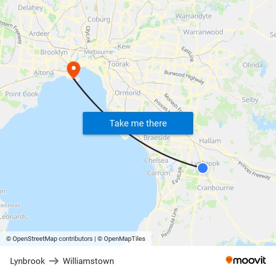 Lynbrook to Williamstown map