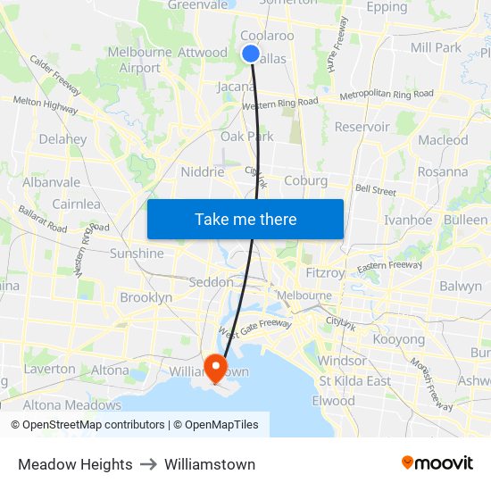 Meadow Heights to Williamstown map