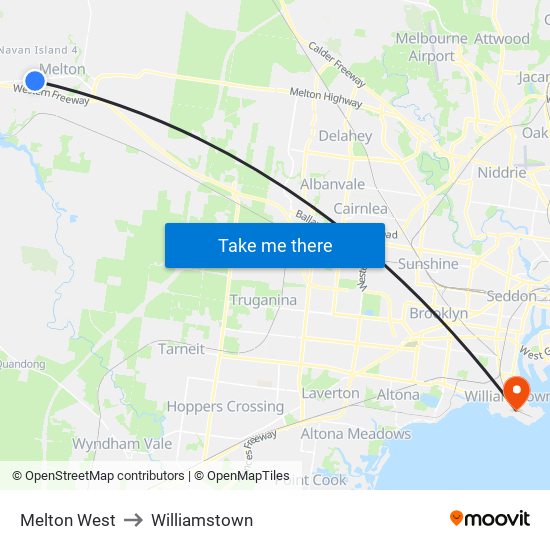 Melton West to Williamstown map