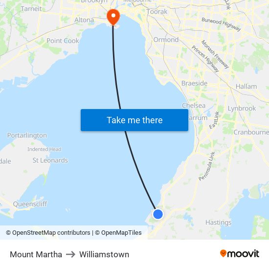 Mount Martha to Williamstown map