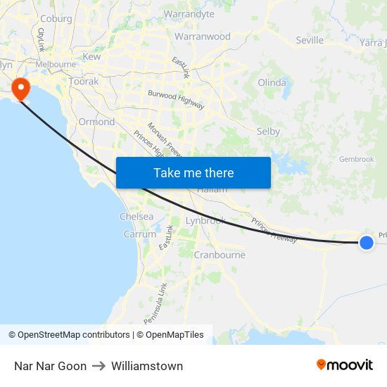 Nar Nar Goon to Williamstown map