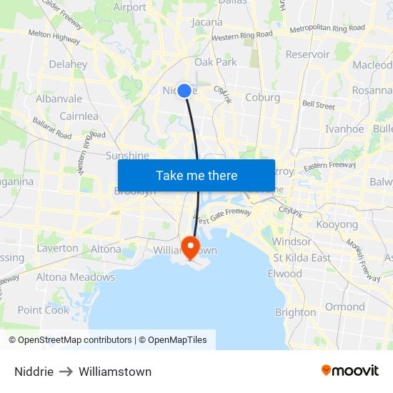 Niddrie to Williamstown map