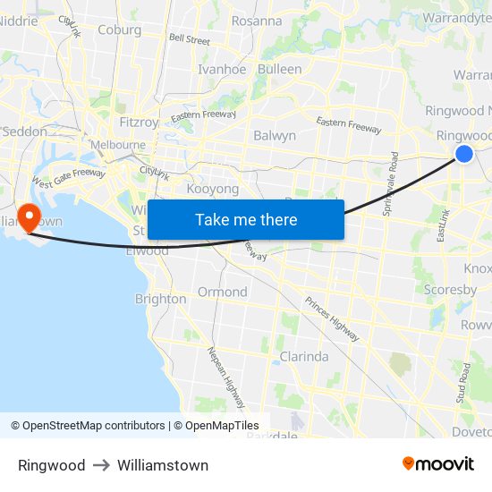 Ringwood to Williamstown map