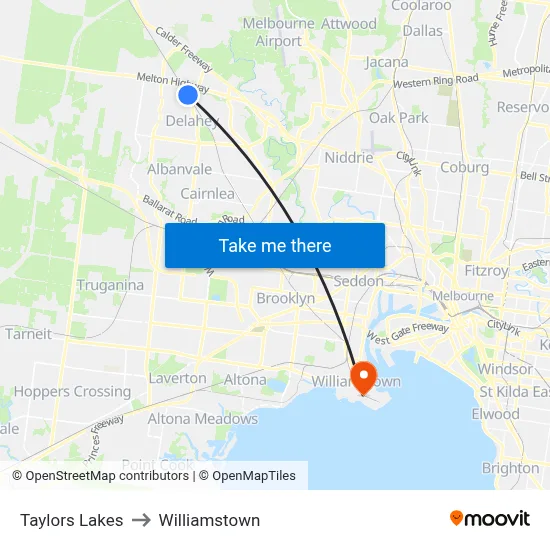 Taylors Lakes to Williamstown map