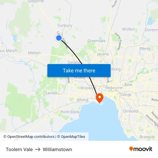 Toolern Vale to Williamstown map