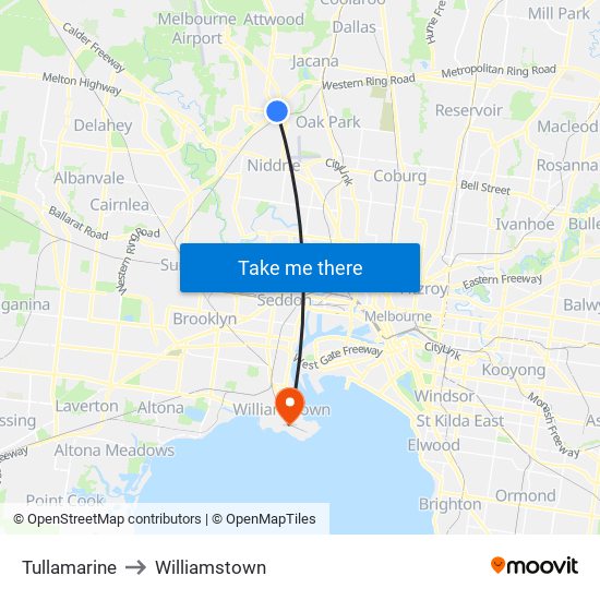 Tullamarine to Williamstown map
