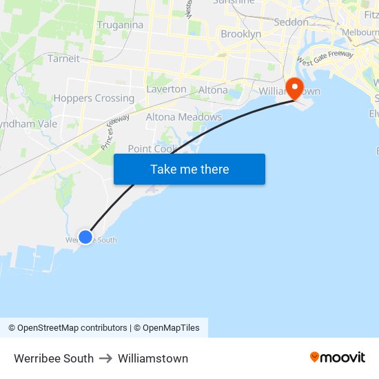 Werribee South to Williamstown map