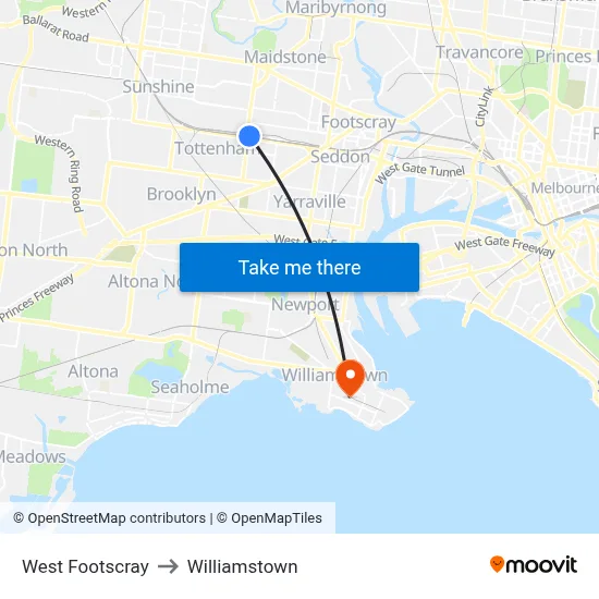 West Footscray to Williamstown map