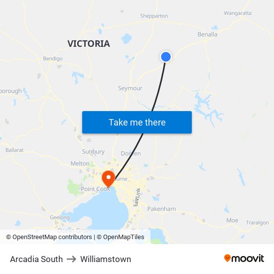 Arcadia South to Williamstown map