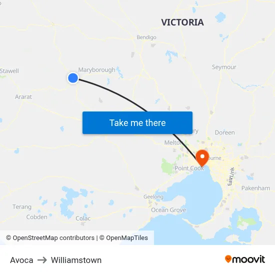 Avoca to Williamstown map
