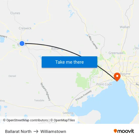 Ballarat North to Williamstown map