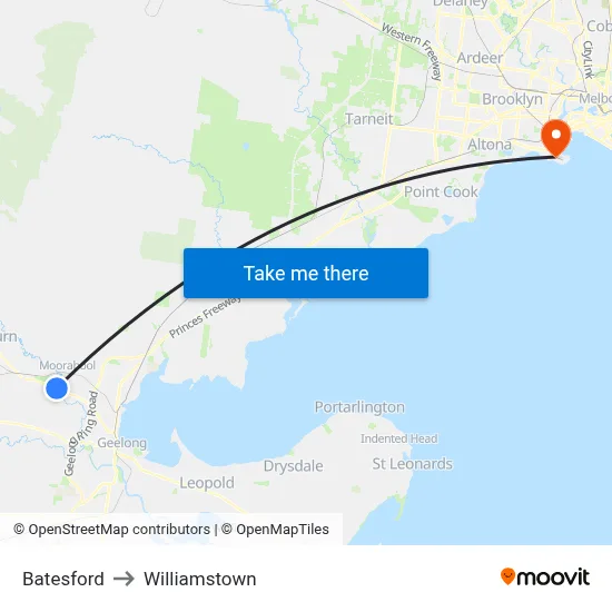 Batesford to Williamstown map