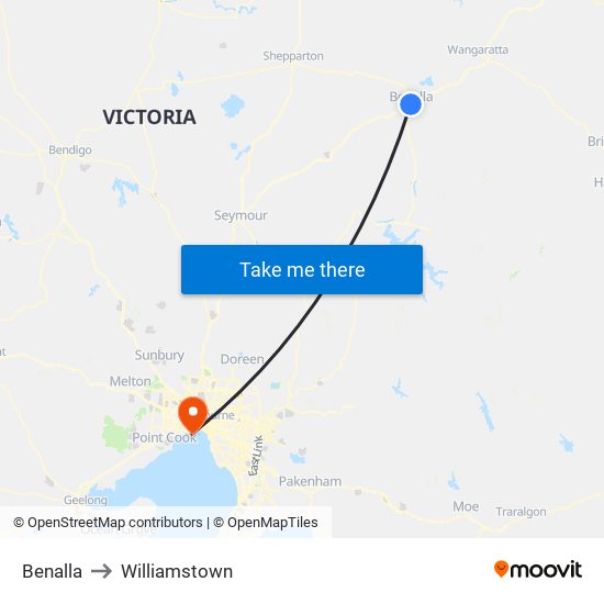 Benalla to Williamstown map