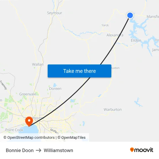 Bonnie Doon to Williamstown map