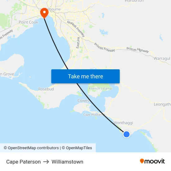 Cape Paterson to Williamstown map