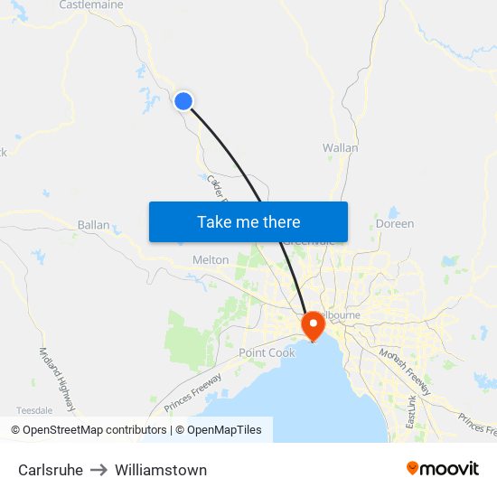 Carlsruhe to Williamstown map