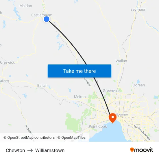 Chewton to Williamstown map