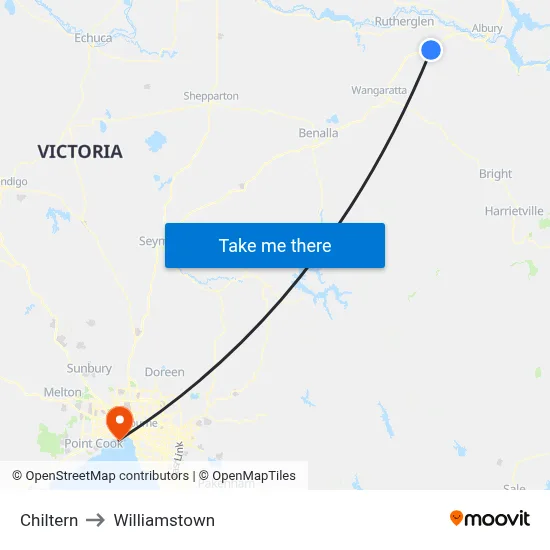 Chiltern to Williamstown map