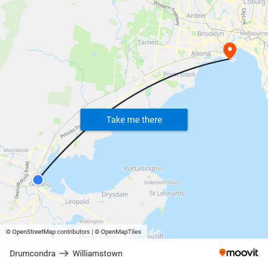 Drumcondra to Williamstown map