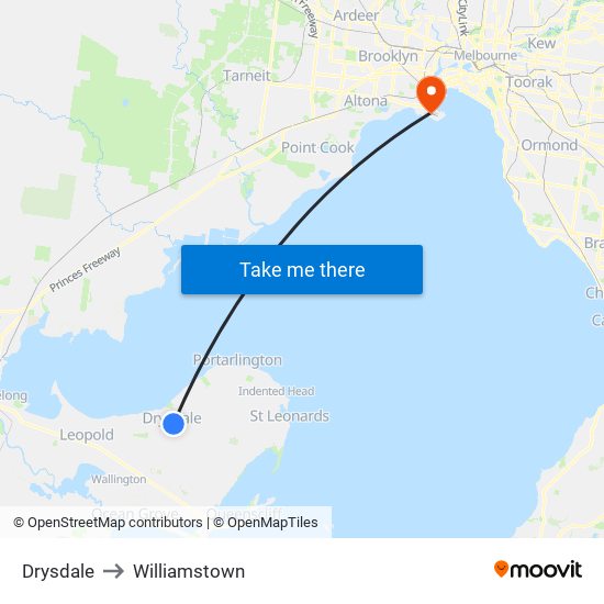 Drysdale to Williamstown map