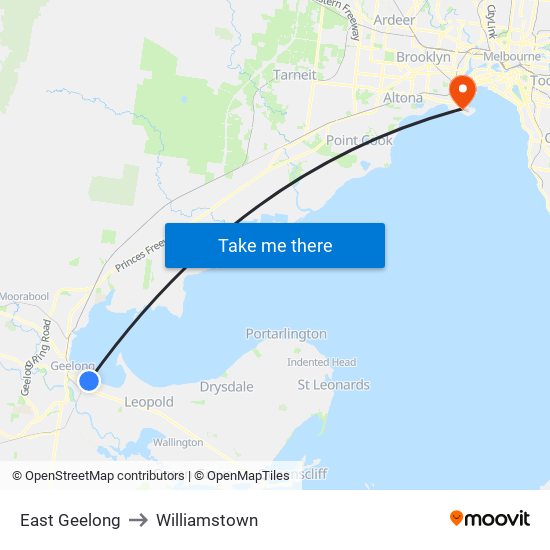 East Geelong to Williamstown map