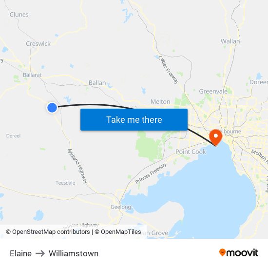 Elaine to Williamstown map