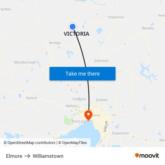 Elmore to Williamstown map