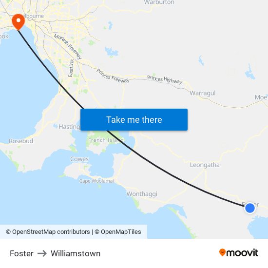 Foster to Williamstown map