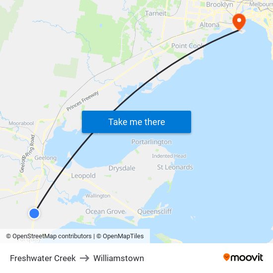 Freshwater Creek to Williamstown map