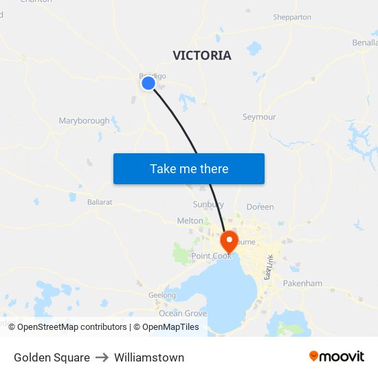 Golden Square to Williamstown map