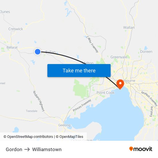 Gordon to Williamstown map