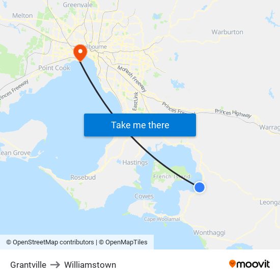 Grantville to Williamstown map