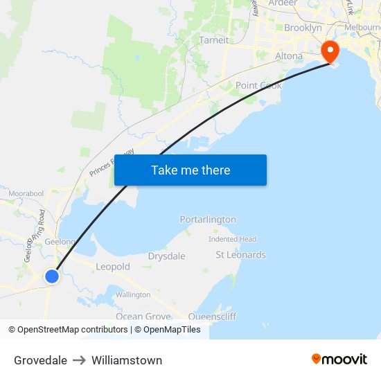 Grovedale to Williamstown map