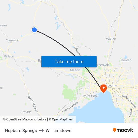 Hepburn Springs to Williamstown map