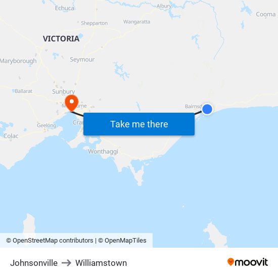 Johnsonville to Williamstown map