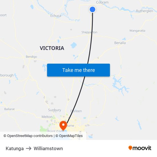 Katunga to Williamstown map