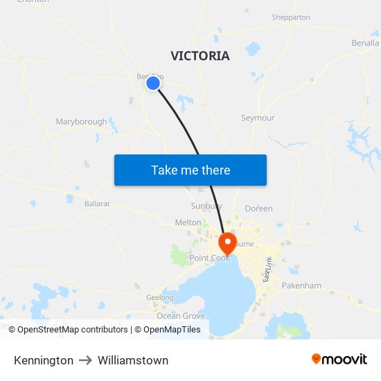 Kennington to Williamstown map