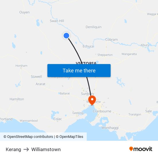 Kerang to Williamstown map