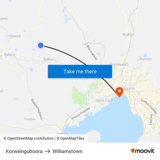 Korweinguboora to Williamstown map