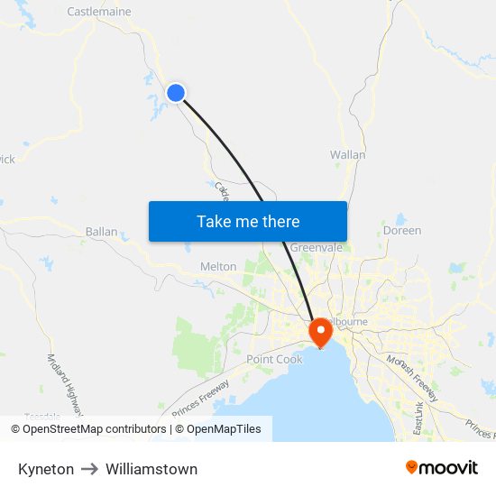 Kyneton to Williamstown map