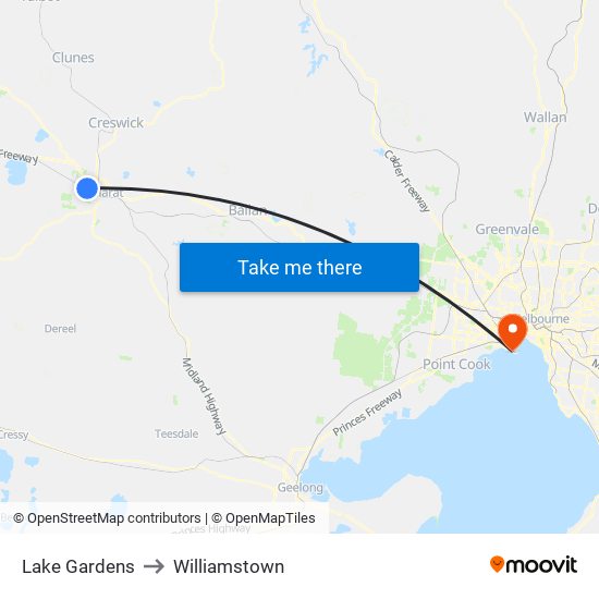 Lake Gardens to Williamstown map