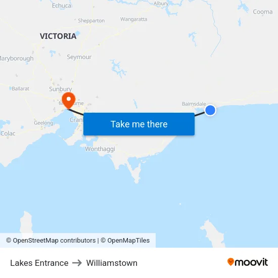 Lakes Entrance to Williamstown map