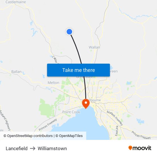 Lancefield to Williamstown map