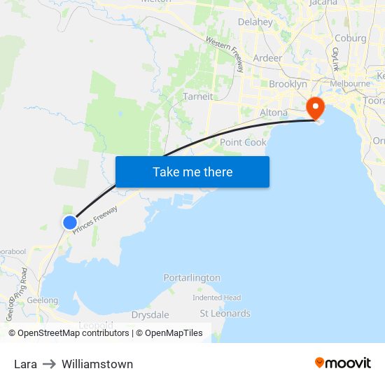 Lara to Williamstown map