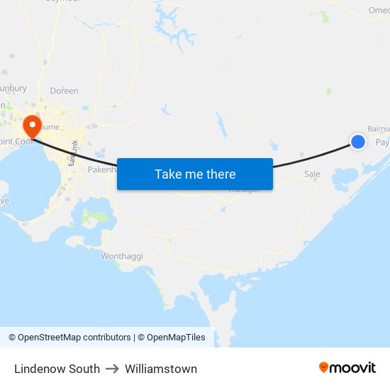 Lindenow South to Williamstown map